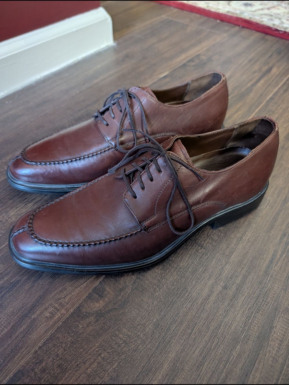 Neil M Men's Dark Brown Red Leather Norwegian Split Toe Lace-Up Derby Shoes